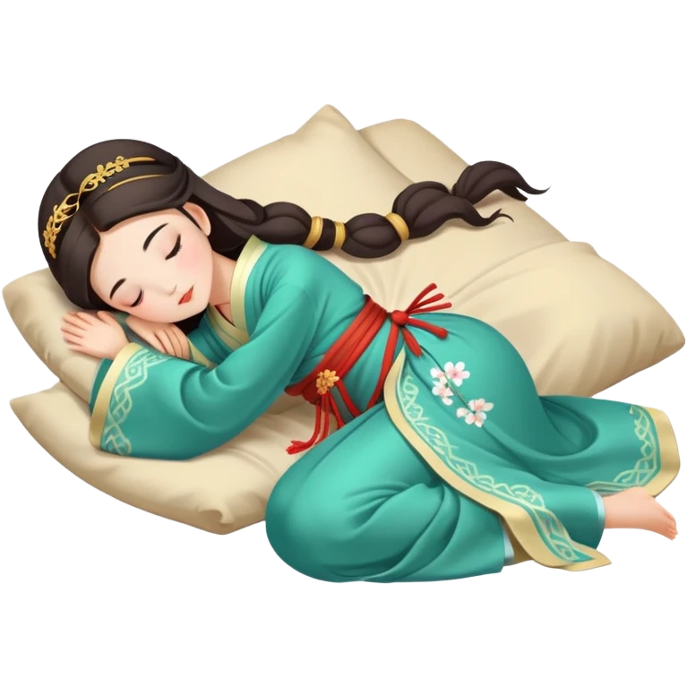Beautiful girl in Hanfu lying on the ground sleeping emoji