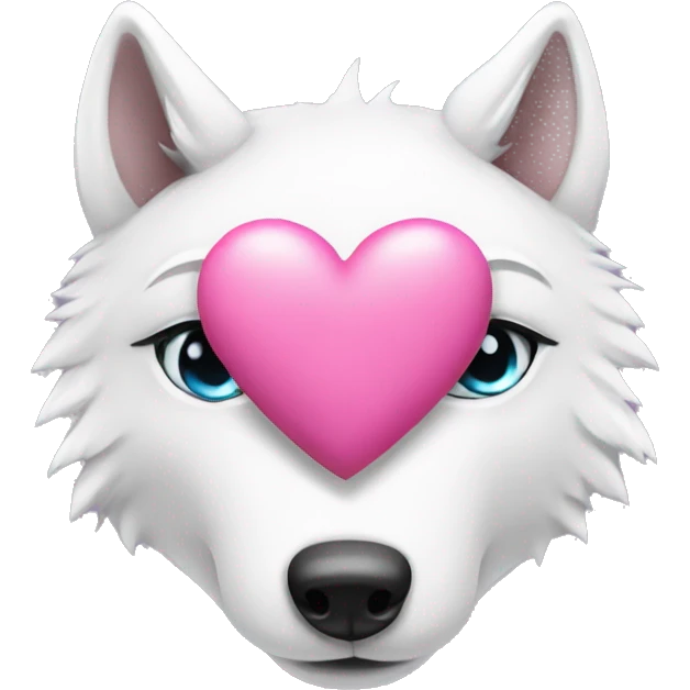 white wolf in love with pink heart emoji