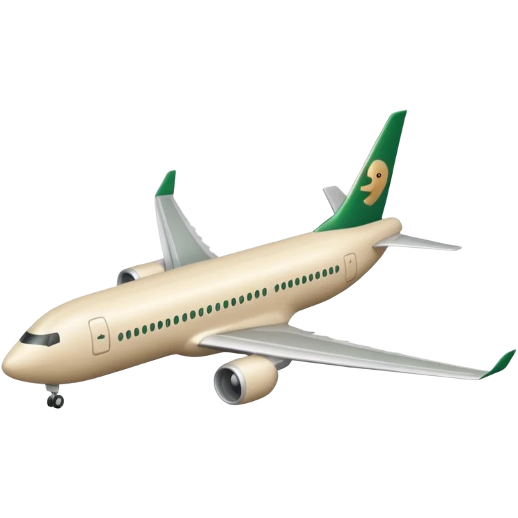 long modern light beige airliner with dark green logo on tail, emoji style emoji