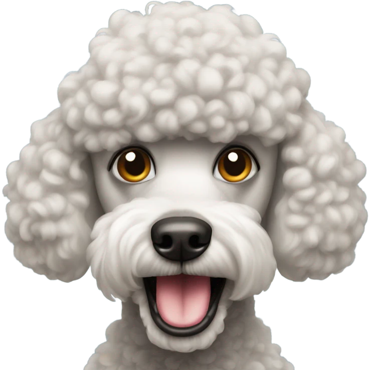 Poodle with a mad face emoji