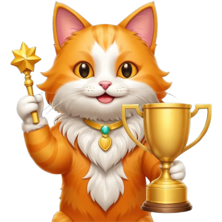 happy cat next to a giant trophy emoji