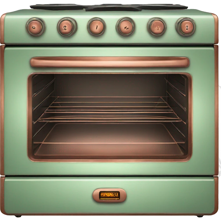 Realistic pastel green and metallic copper vintage oven. emoji