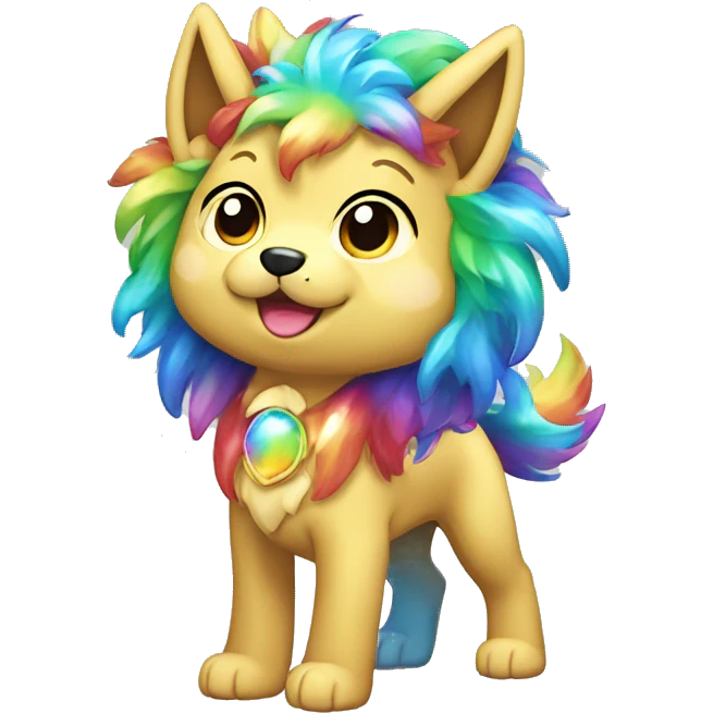 Shiny Sparkle-Dog-Fakémon With Rainbow mane full body emoji