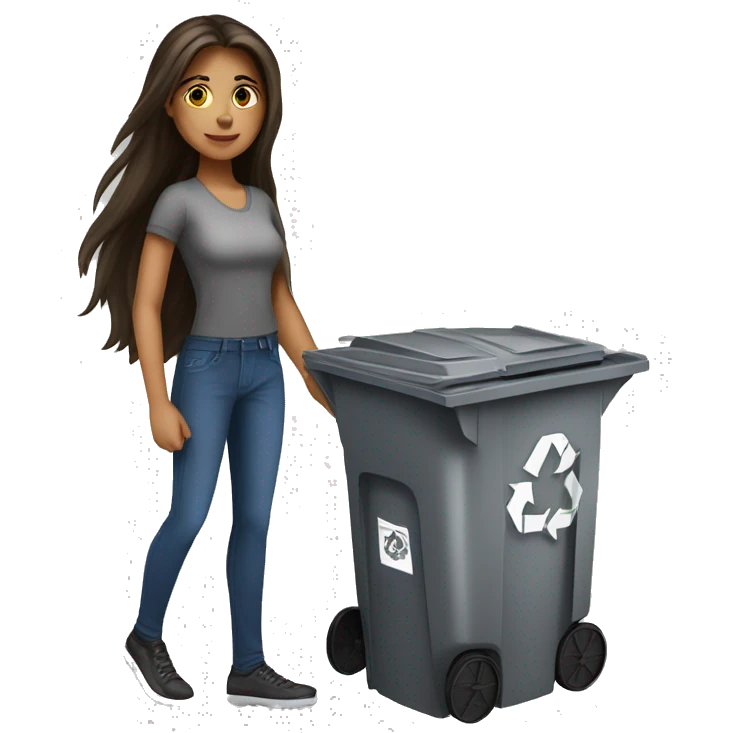 Beautiful brunette long haired woman taking out the trash emoji