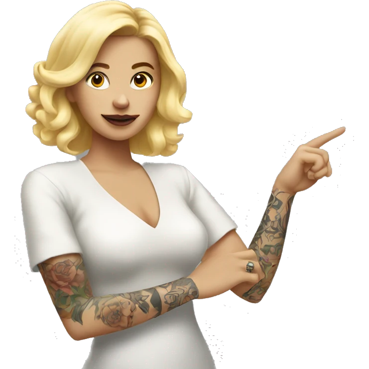 Blonde Elegant women with tattoos on the body everywhere, and her hand pointing forward  emoji