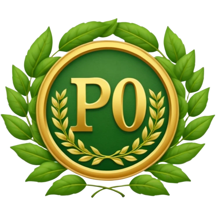 Crea un emoji de un sello o escudo elegante con un borde de ramitas de hojas verdes. En el centro, las letras 'PRO' o un ícono de check (✓) para simbolizar fórmulas probadas. Estilo de certificación. emoji