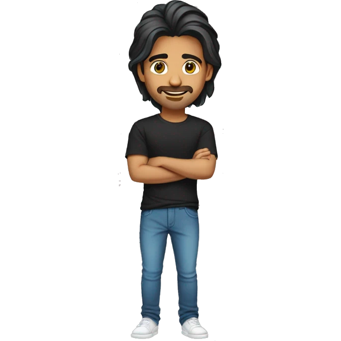 An beautiful Indian guy with side curtain hairstyle long hairs and black tshirt, beautiful eyes  emoji