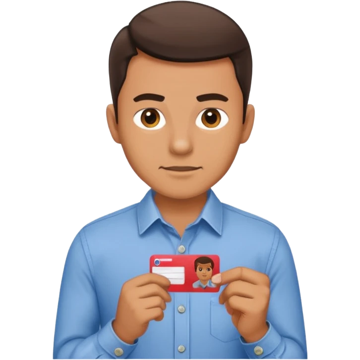 Scissors cutting man ID card in 2 parts. Realistic emoji