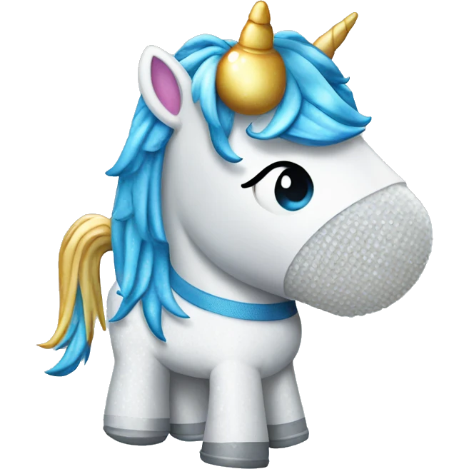 sparkling Unicorn with bubble wrap in a blue polo shirt emoji