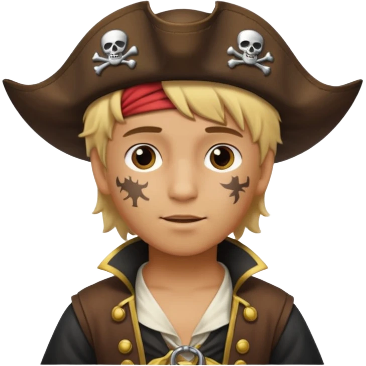 light brown hispanic boy with blond hair that is dressed as a pirate emoji