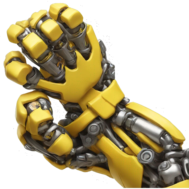 Flexing yellow mechanical cyborg bicep with shocks attached to arm emoji