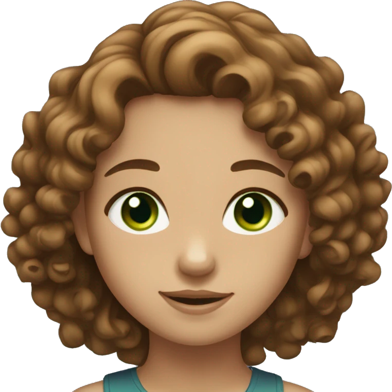 Girl with curly brown hair and blue and green eyes emoji