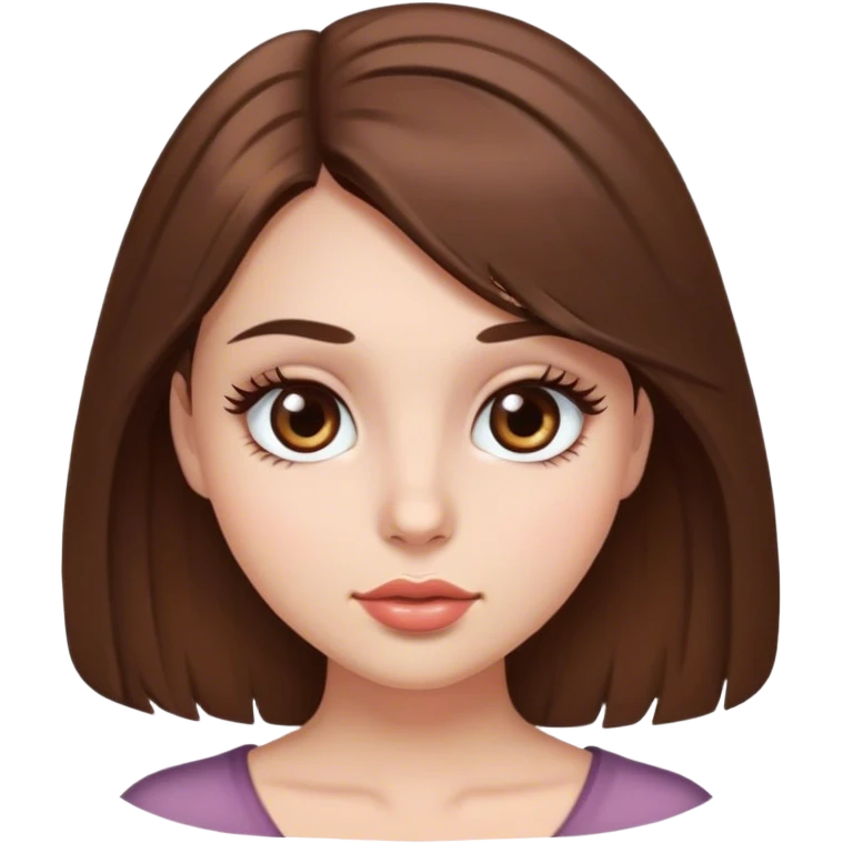 A girl with medium length brown hair, round eyes, long eyelashes, small plump lips emoji