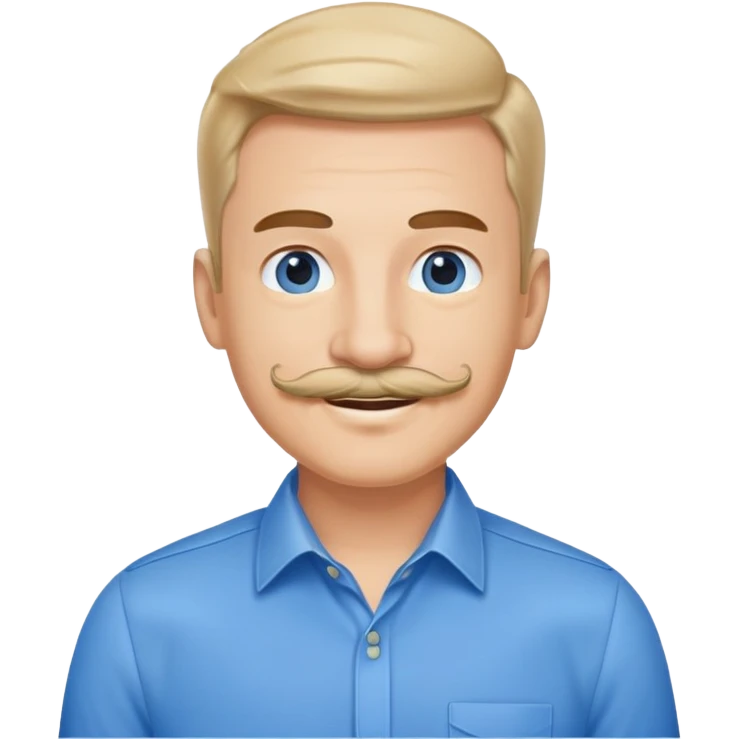 Business owner, well dressed, blue shirt, mustache, happy emoji