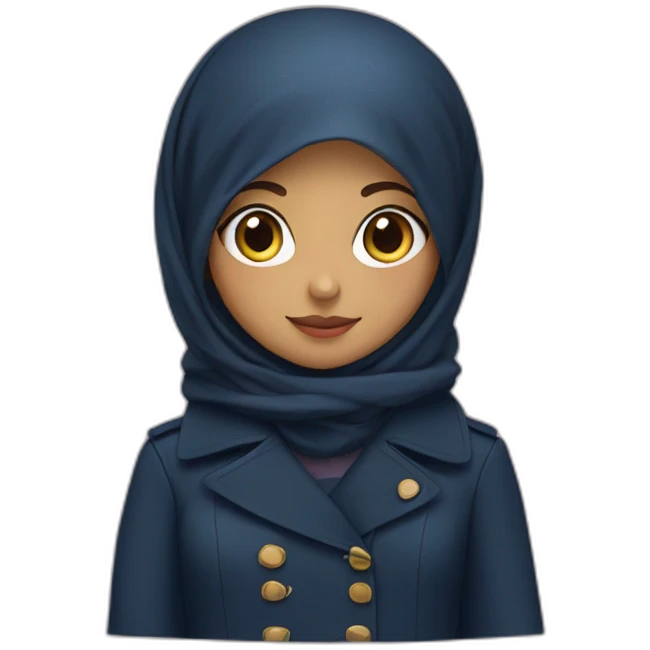 muslim girl with hijab and navy blue trench coat emoji