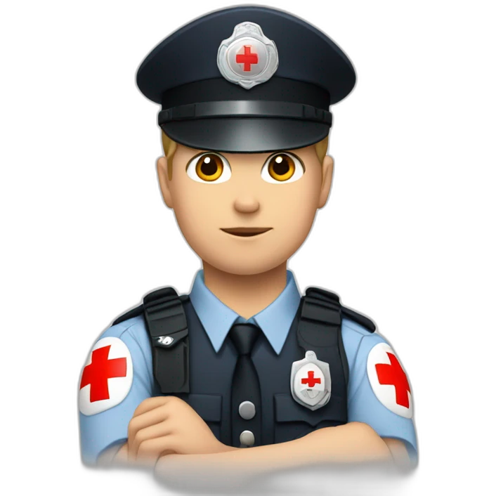 White Boy as a policeman with a red cross in front of him emoji