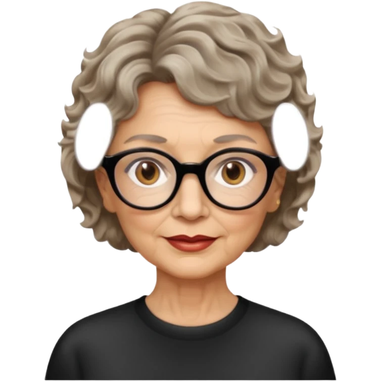 woman 70 years old, short dark blonde weavy hair, brown eyes and round dark glasses emoji