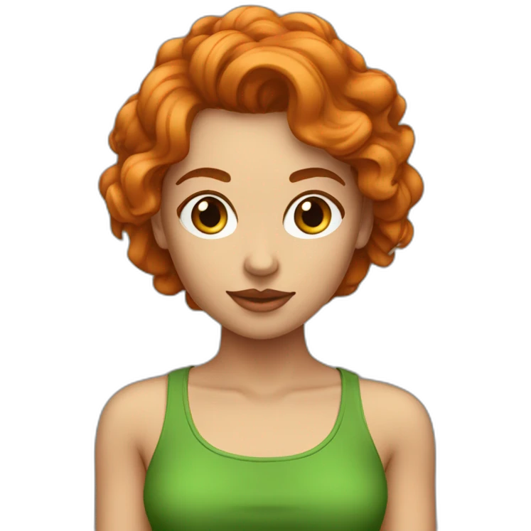 Femme avec les cheveux Roux foncé avec un crop top vert emoji