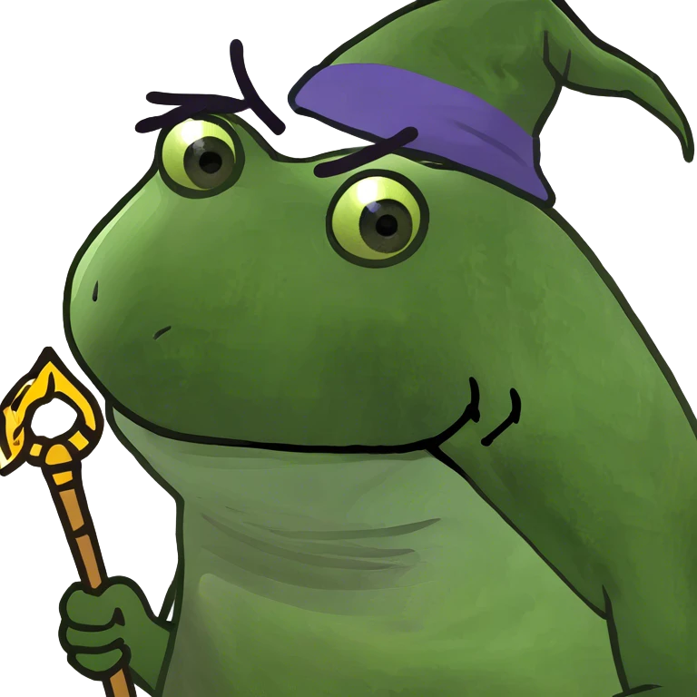 green frog, wizard emoji