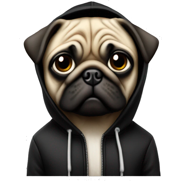 Pug 3d old school in a black hoodie emoji