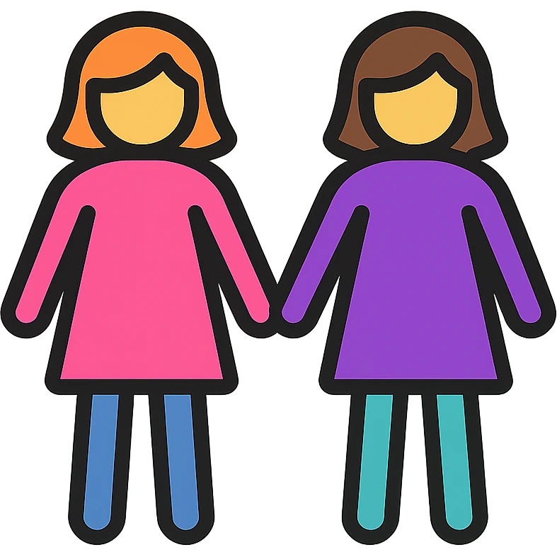Add subtle color accents to the icon of two women holding hands, maintain minimal style and transparent background. emoji
