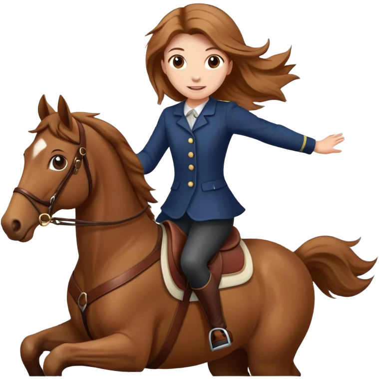 horse girl w light brown hair jumping on a brown horse emoji