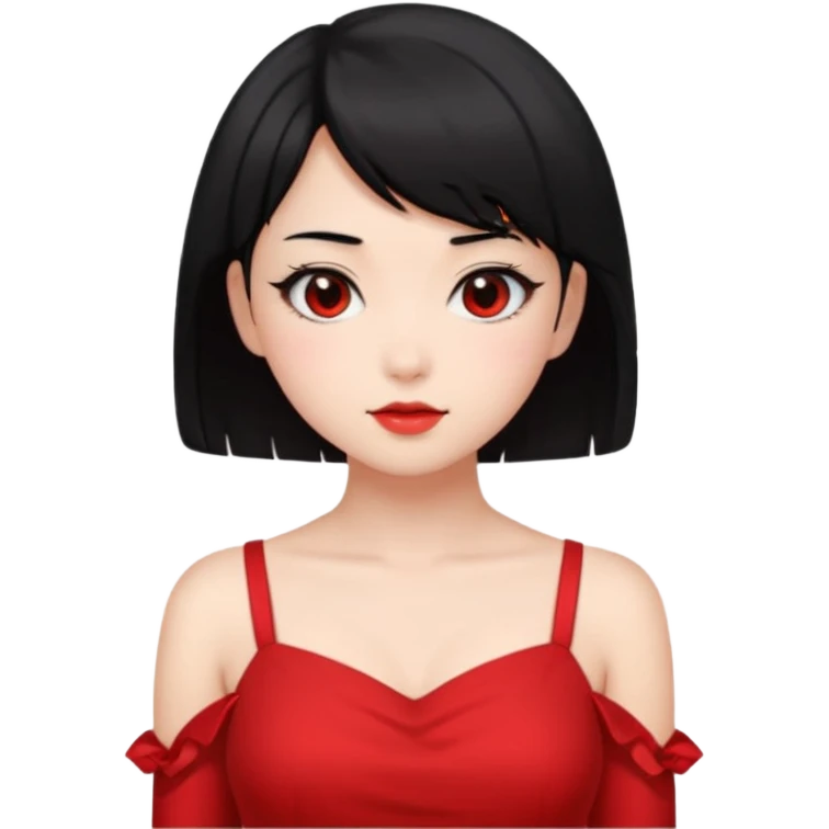 Chica Otaku con vestido rojo y pelo corto negro súper sexy emoji