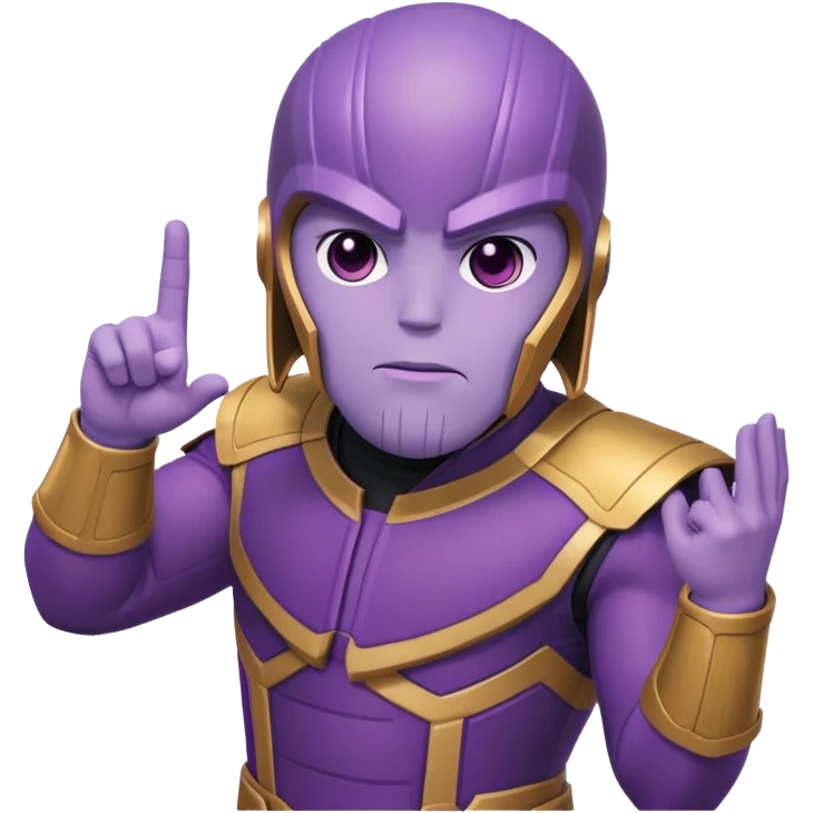 Thanos wearing a Squid Game guard uniform making a hand gesture emoji