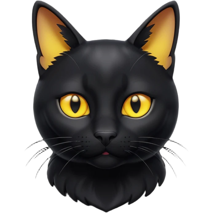 A 3D cartoon jet-black Bombay cat with glossy fur, bright golden eyes, dramatic contrast lighting, Memoji-style cinematic look. full body or half body. emoji