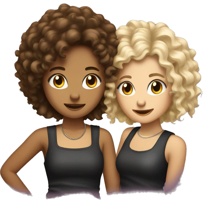 two girls in a music band one with curly brown hair and the other with blond short hair on a concert  emoji