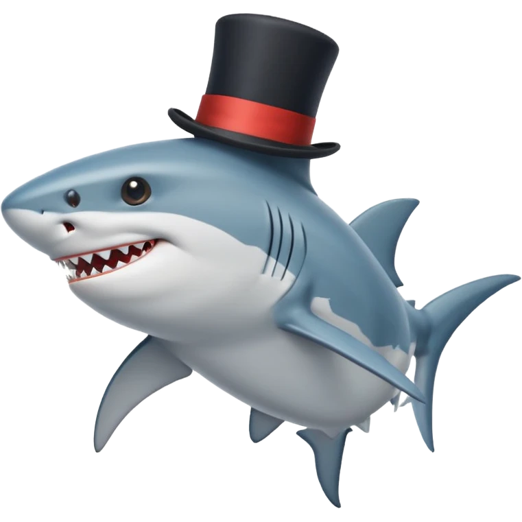 Shark with billionaire's top hat Side view, body turned diagonally to the right, clean white background emoji