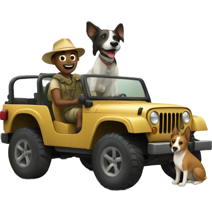 adventure with dog in a jeep emoji