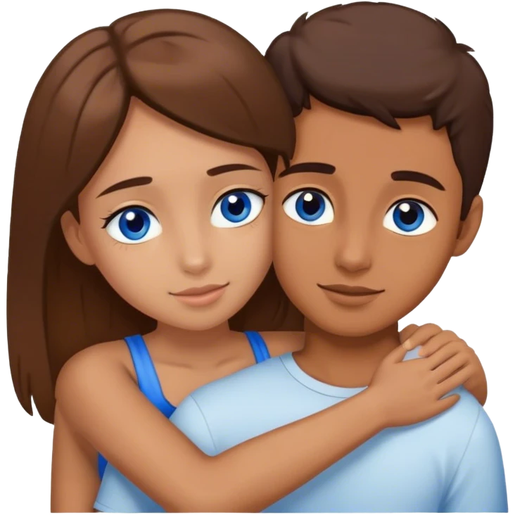 Girl with brown eyes hugging boy with blue eyes  emoji