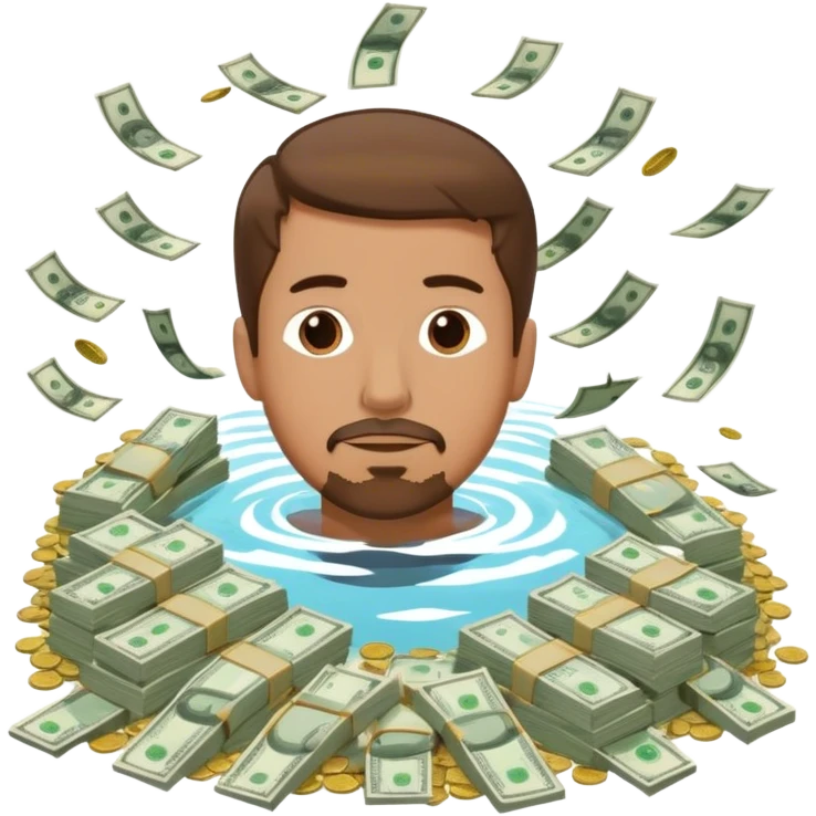 Man with short brown hair and a goatee swimming and a pile of money emoji
