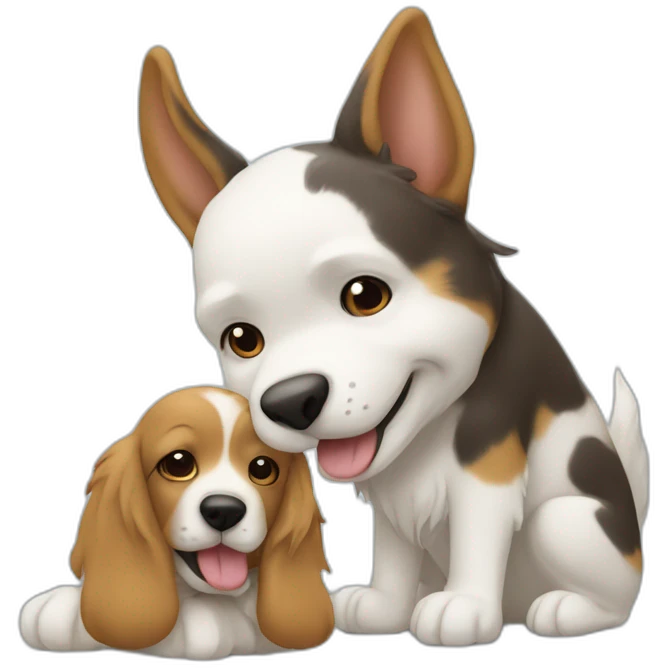 Chien qui fait un câlin a un lapin emoji