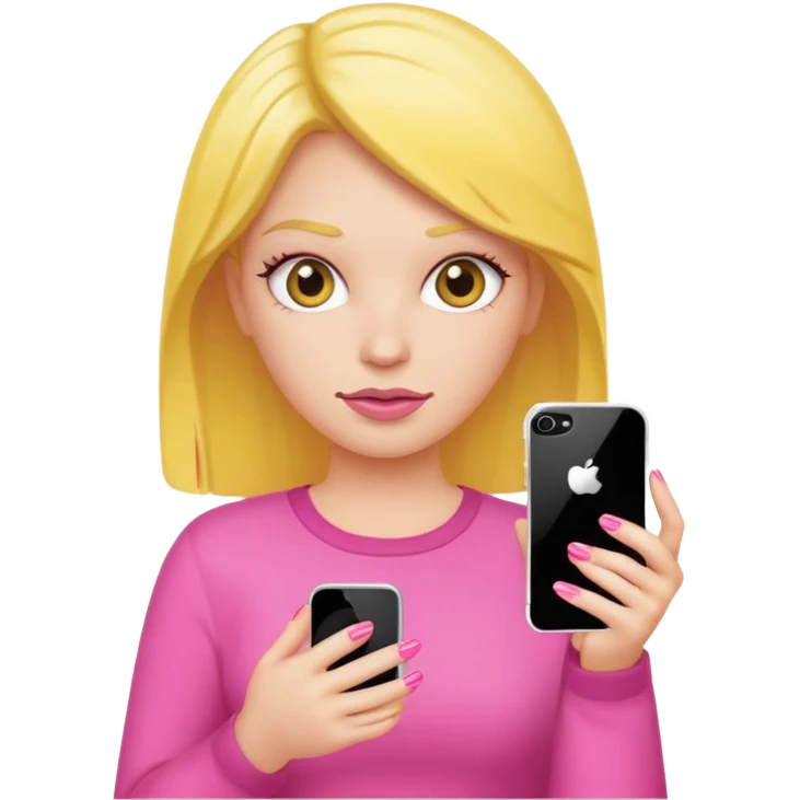 Yellow mean girl with iPhone in hand and pink nails emoji