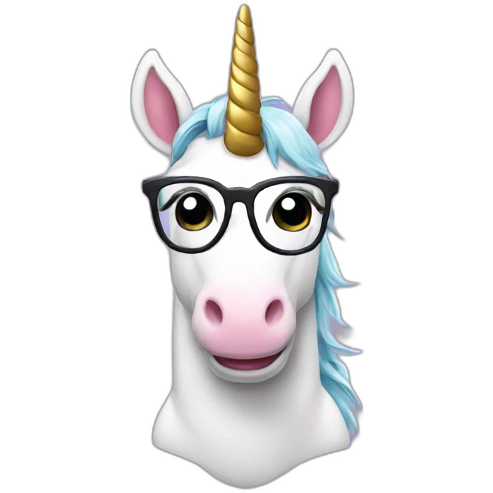 Unicorn with glasses and a phone emoji