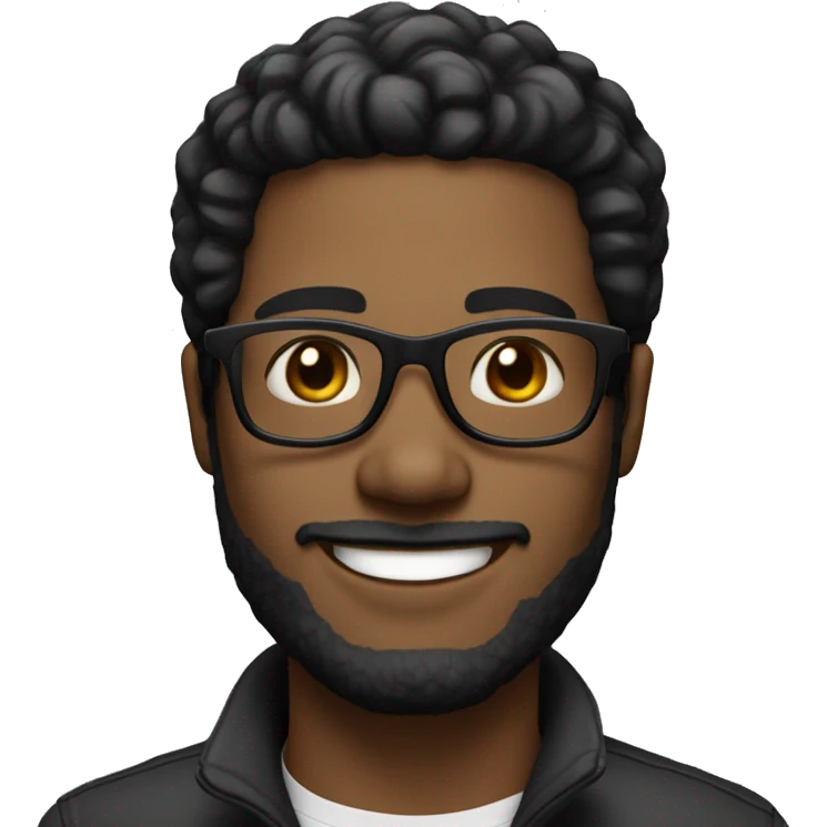 Man who is 30 years old and smilling. He is black hair and black eyes and wear black glasses. White skin emoji