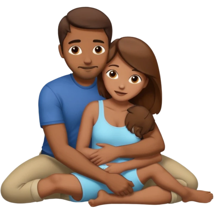 Brown Man with brown hair woman fully naked hugging sex on floor emoji