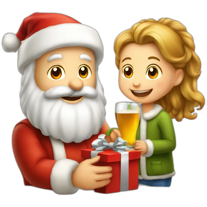 Père Noël qui offre un verre de bière à un enfant comme cadeau emoji