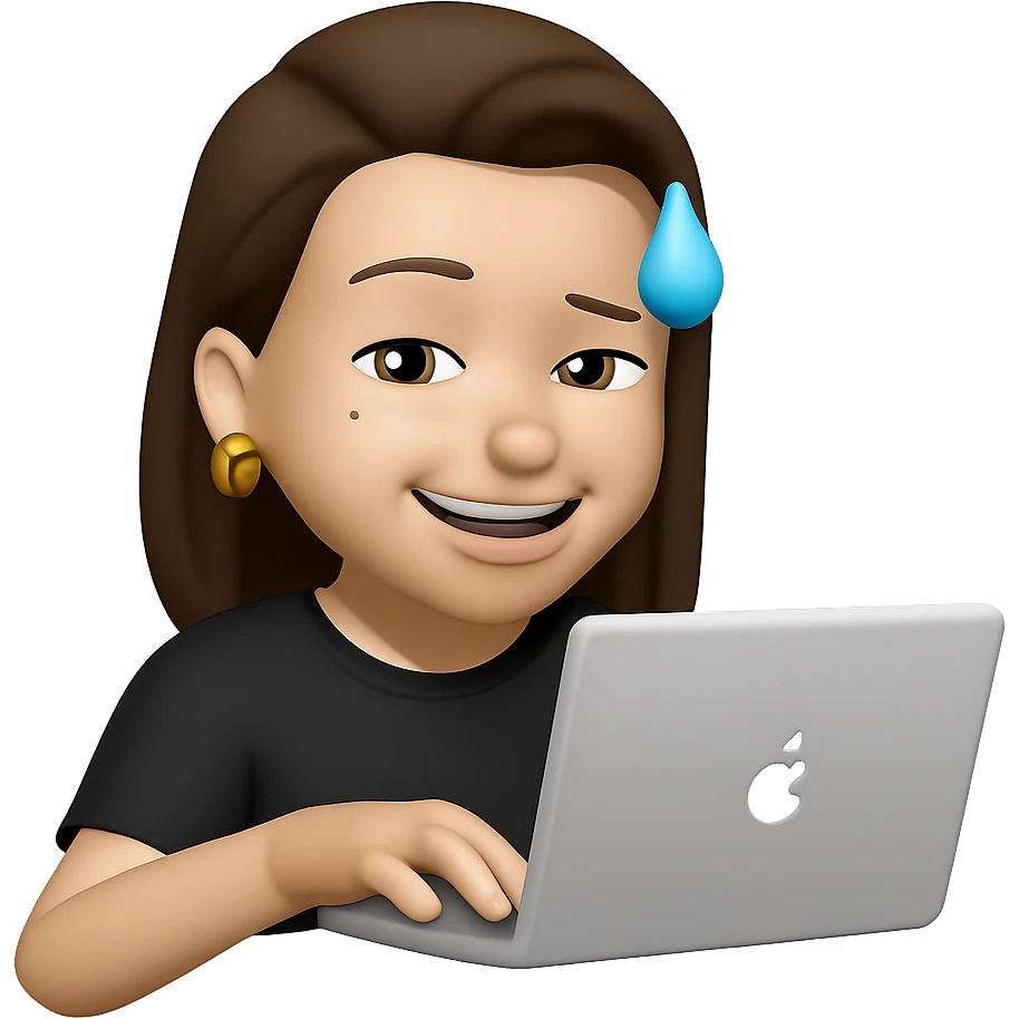 make her typing on a laptop and add golden ring earrings, keep the same style as the original image emoji
