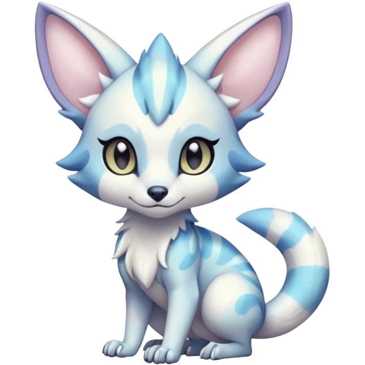 Irideacent pastel whitish pale bright cute adorable innocent precious Genet-Absol-Zeraora-Primagen-fusion-creature  emoji