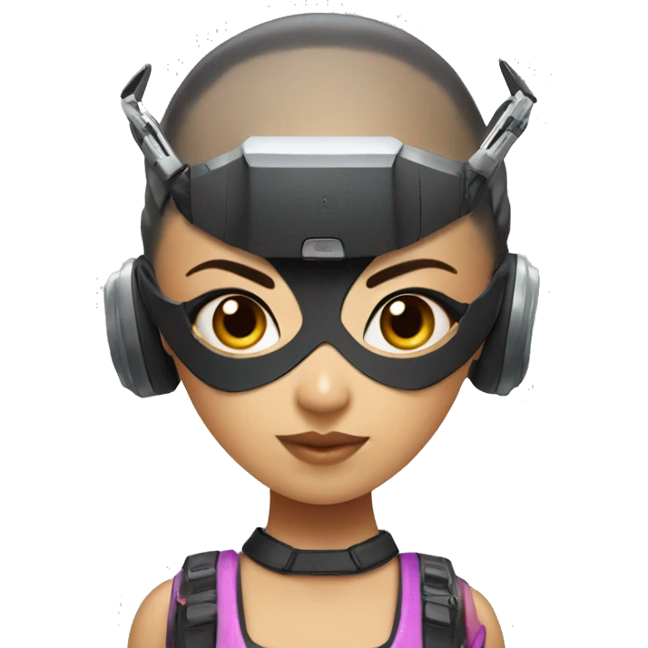 Buzz cut asian girl with buzzcut ninja outfit with drone headset emoji