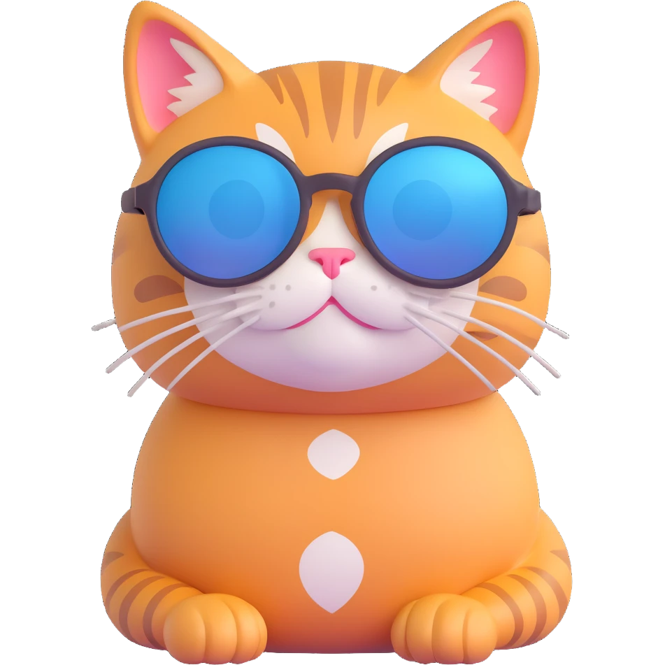 cute cat wearing round sunglasses, relaxed mood emoji