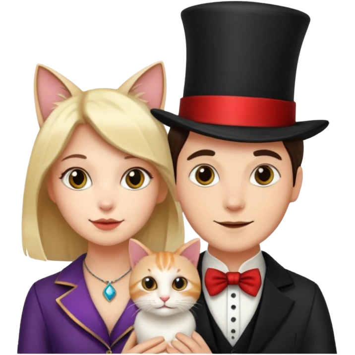 magician couple and their pet cat emoji
