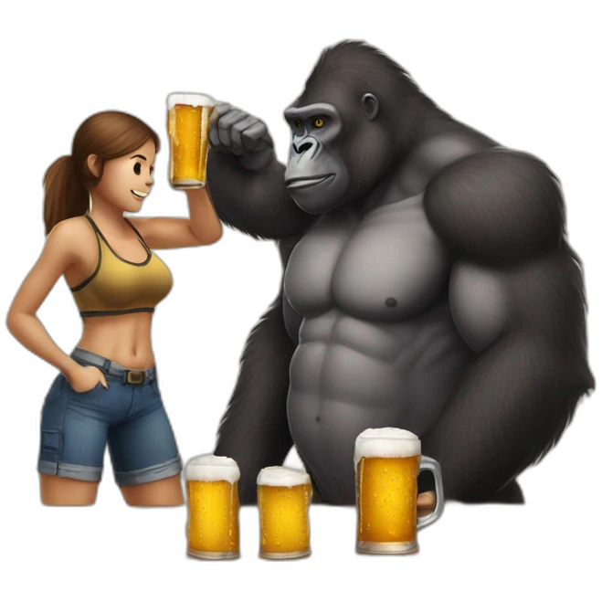 Buff Gorilla drinking beer with a girl emoji
