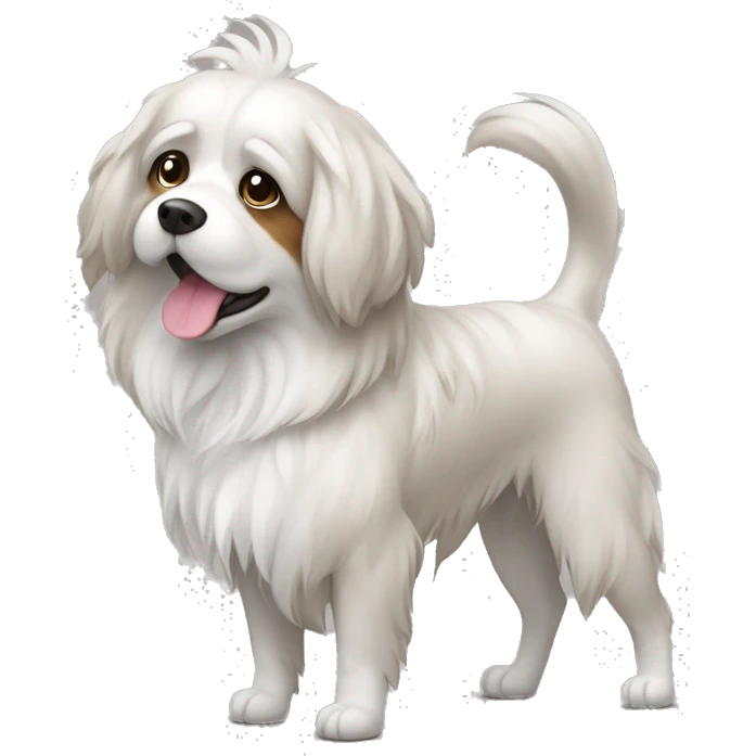 Chien au long poil blanc gris et brun  emoji