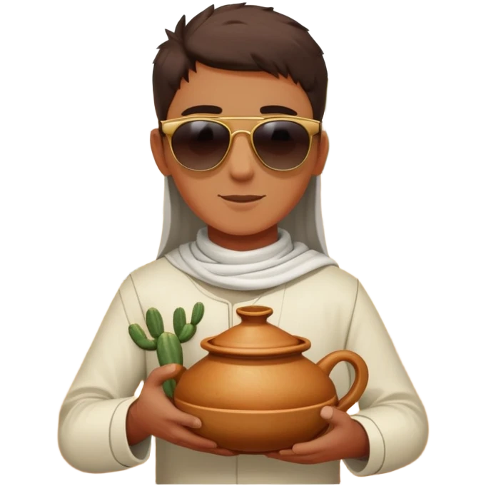 cactus dans le désert avec un tajine dans la main et des lunettes de soleil emoji