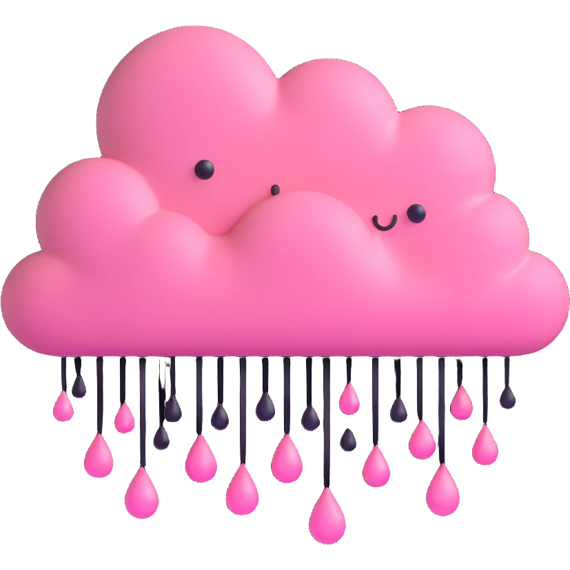 pink cloud with black raindrops and a ribbon emoji