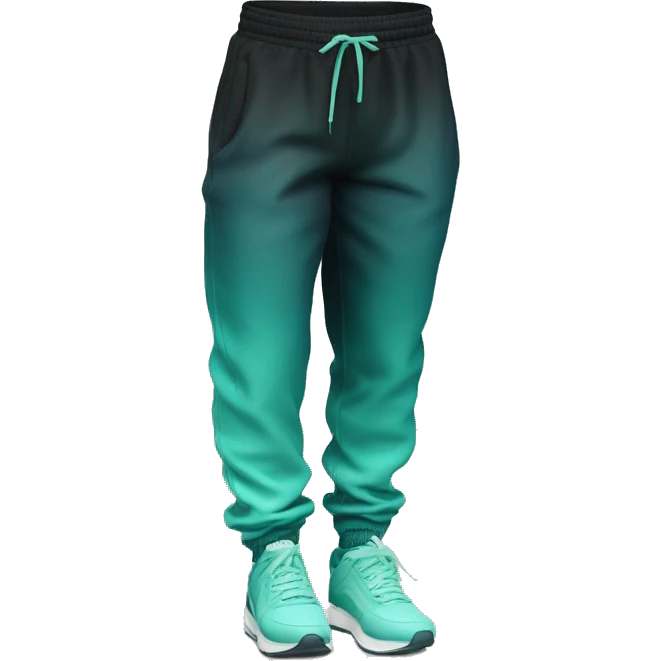 Hyper Realistic isolated pair of black,mint green,and teal ombre jogger pants. emoji